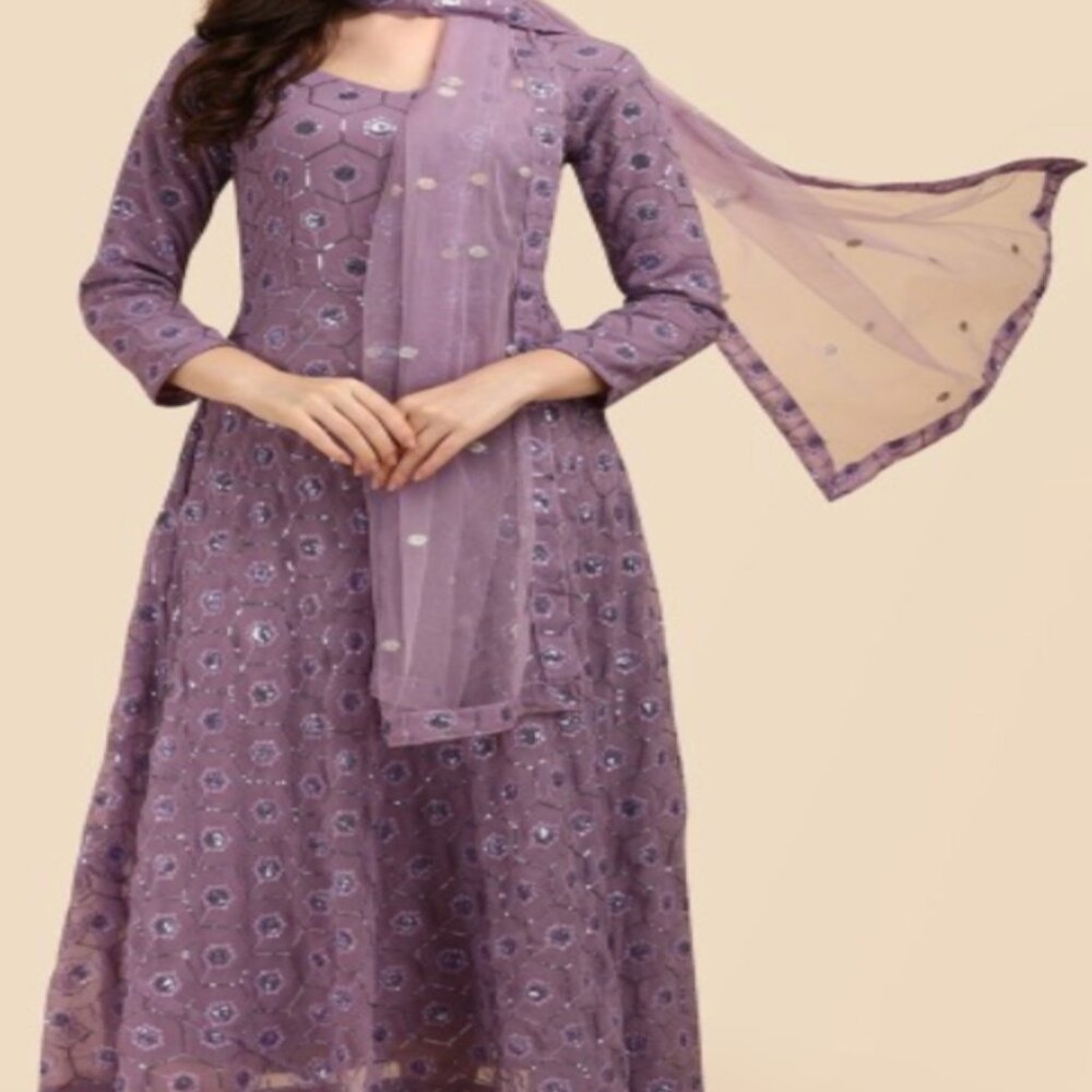Long sleeve anarkali elegant embellished gown maxi dress 2 piece
